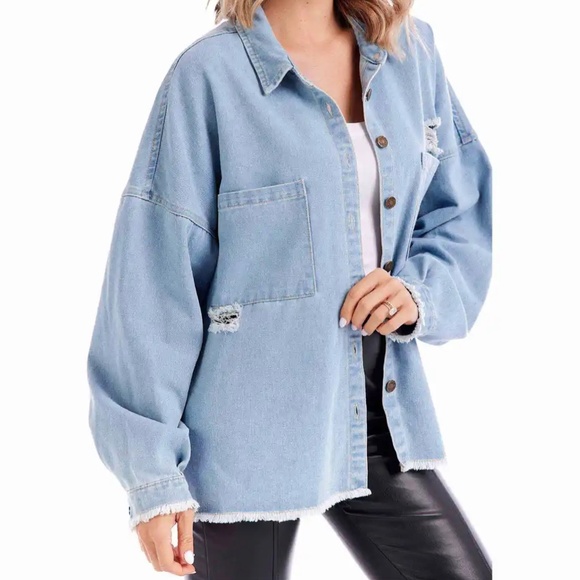 Mud Pie Kirby Oversized Denim Shirt Jacket Jean Jacket - Picture 1 of 8
